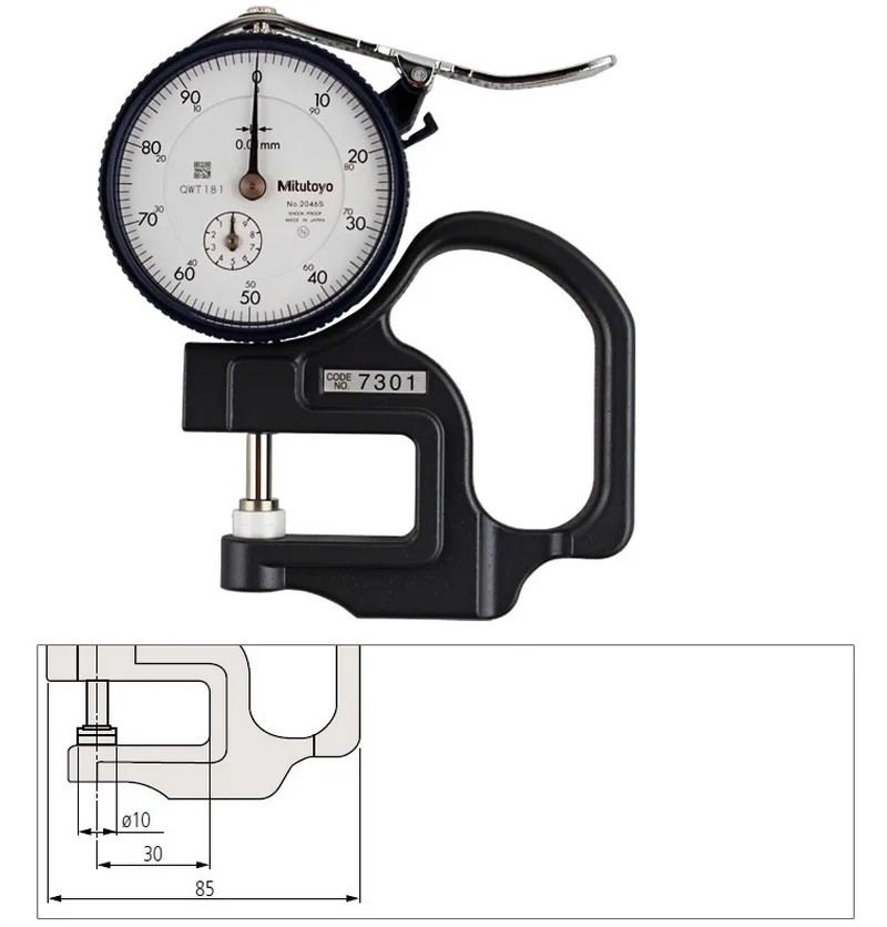 Mitutoyo циферблат толщина Gages 0-10 мм/0,01 ударопрочный 7301 циферблат тестовые индикаторы циферблат Калибр плоский наковальня измерительные инструменты