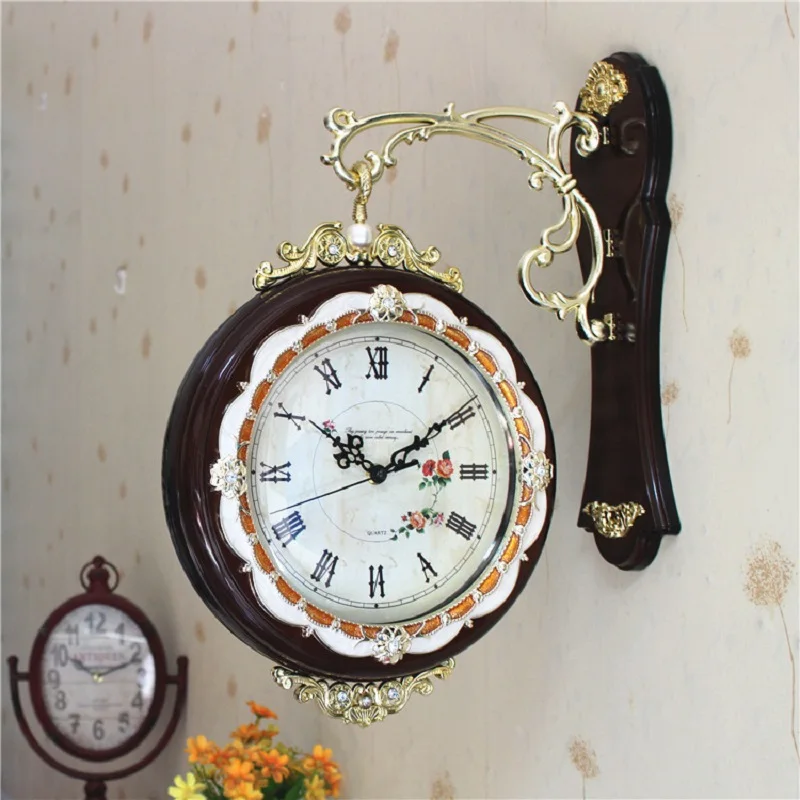 Двухсторонние настенные часы Saat Reloj модные беззвучные для гостиной кварцевые с