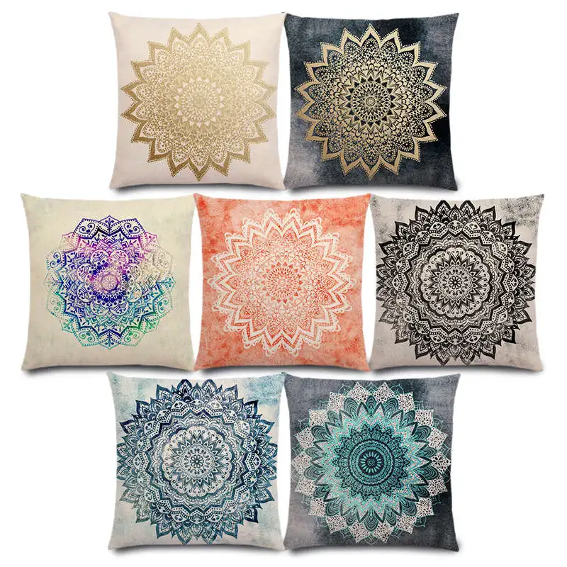 

New Dreamy Rainbow Boho Gorgeous Mandalas Free Mind Savanah Prints Gold Nights Soul Cushion Cover Sofa Throw Pillow Case