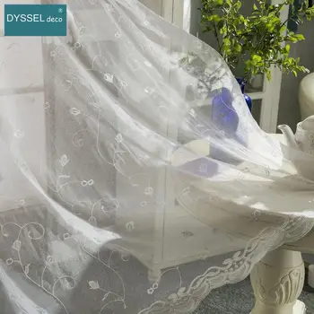 

Modern Home decorative Sheer scallop Embroidery Floral American Style Window Curtain rod pocket Grommet for living room bedroom