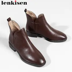 Lenkisen/Новое поступление 2018 года британский стиль ботинки челси из коровьей кожи классический квадратный носок не сужающийся книзу низкий