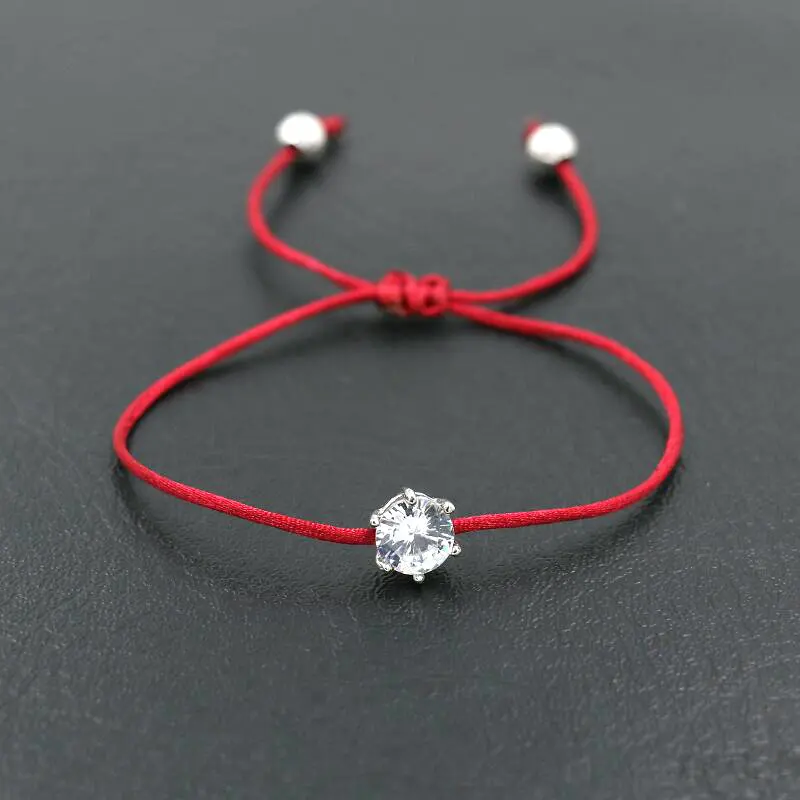 BPPCCR женский серебряный цвет стразы кристаллы AAA циркон удача плетеный браслет тонкая красная веревочная нить браслеты - Окраска металла: dark red