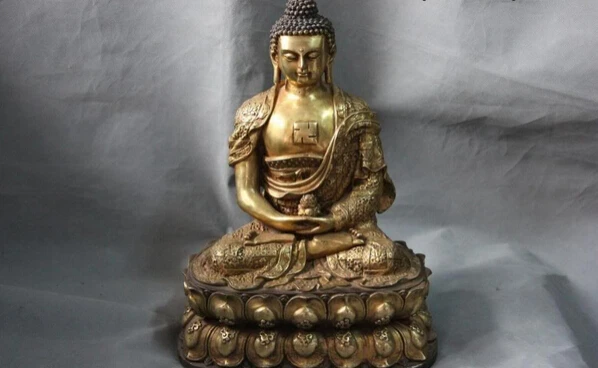 

S1155 Tibet Buddhism Temple Copper Bronze Gild Amitabha Rulai Sakyamuni Buddha Statue D0318