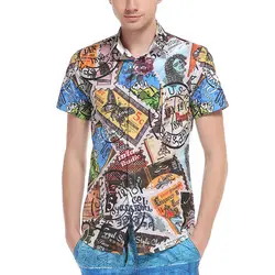 FDWERYNH отложной воротник Для мужчин рубашка Ретро 3D штампы хип-хоп рубашка Для мужчин 2018 Лето Гавайи Стиль печатных Для мужчин рубашки