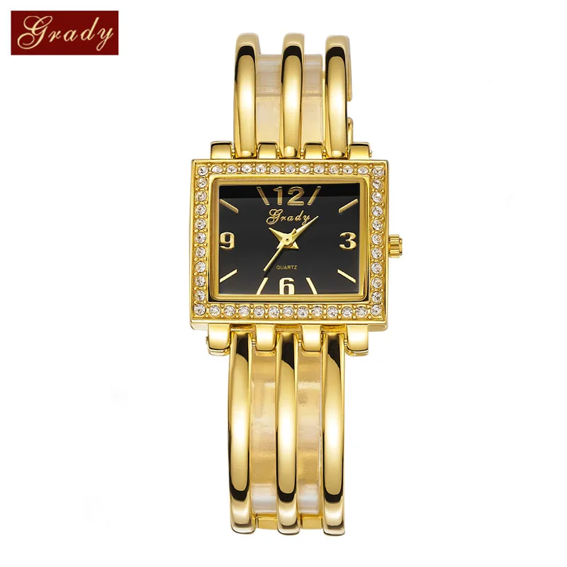 Grady Новая мода позолоченный браслет женские кварцевые часы женские часы наручные часы - Цвет: Gold Black