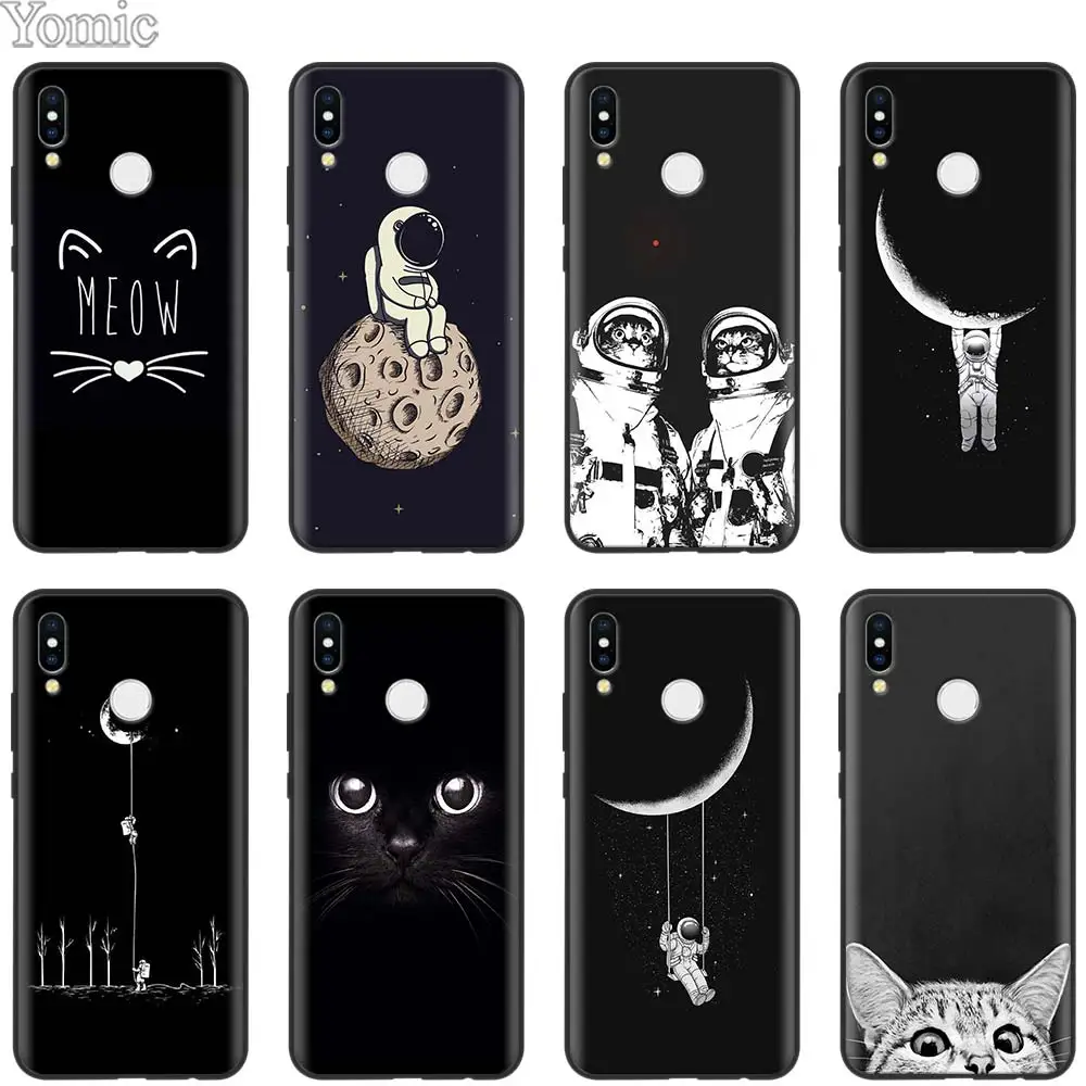 

Space Moon Cute Cats Silicone Case for Xiaomi Redmi 5 6 7 Note 5 6 7 Pro S2 GO Mi Play 8 Lite 9 A2 Lite Black Soft Case