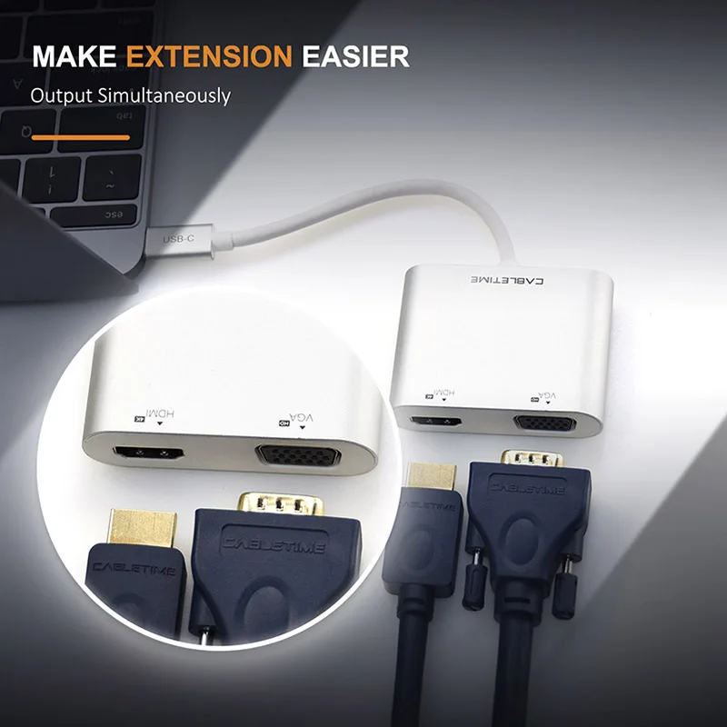 Cabletime USB C HDMI VGA адаптер типа к 4K конвертер 3 1 для Samsung Galaxy S9/S8/Note 9 Huawei Mate N129|Кабели VGA| |