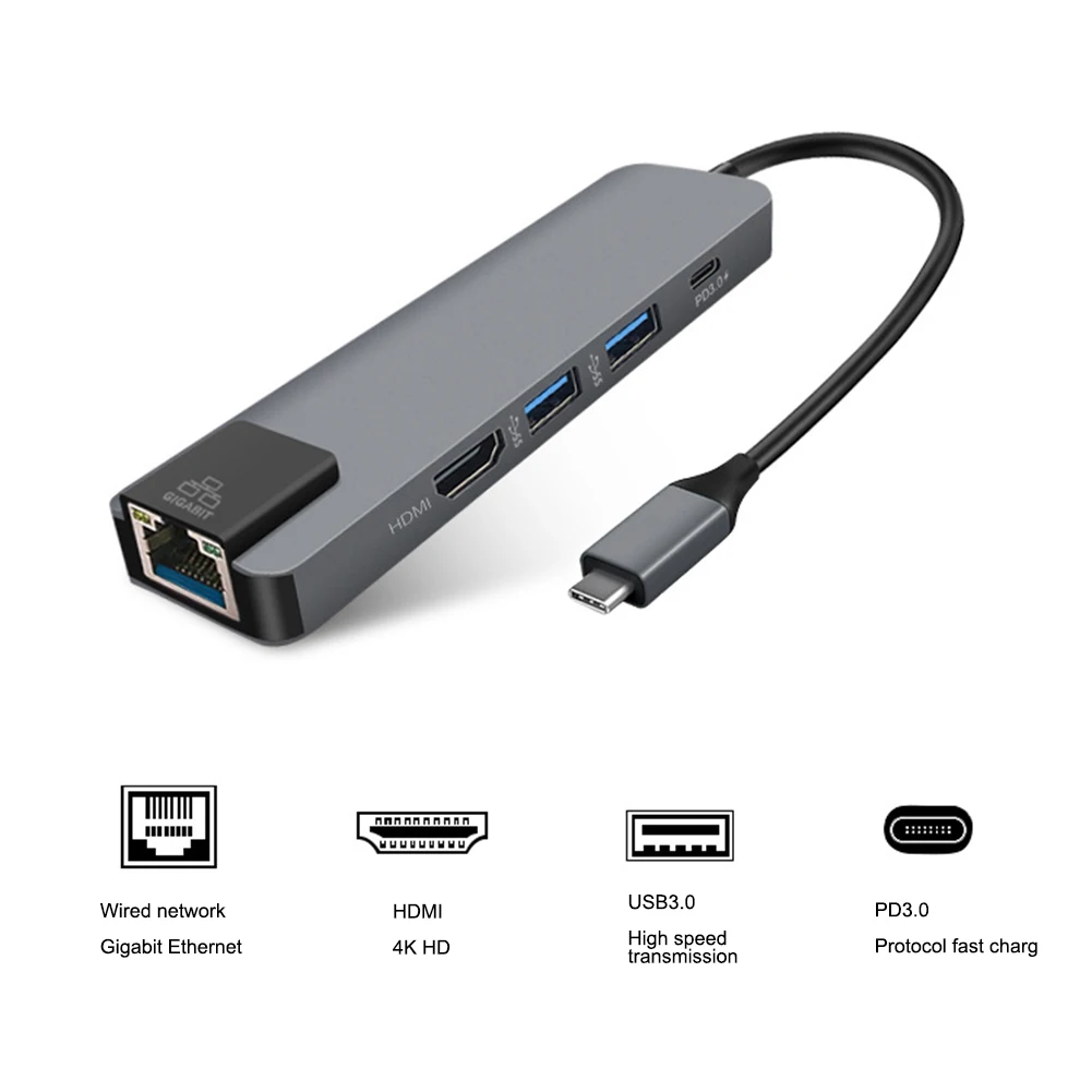 5 в 1 концентратор адаптер usb type C Hdmi 4K USB C к Gigabit Ethernet Rj45 Lan адаптер для Mac Book Pro Thunderbolt 3 USB-C зарядное устройство P