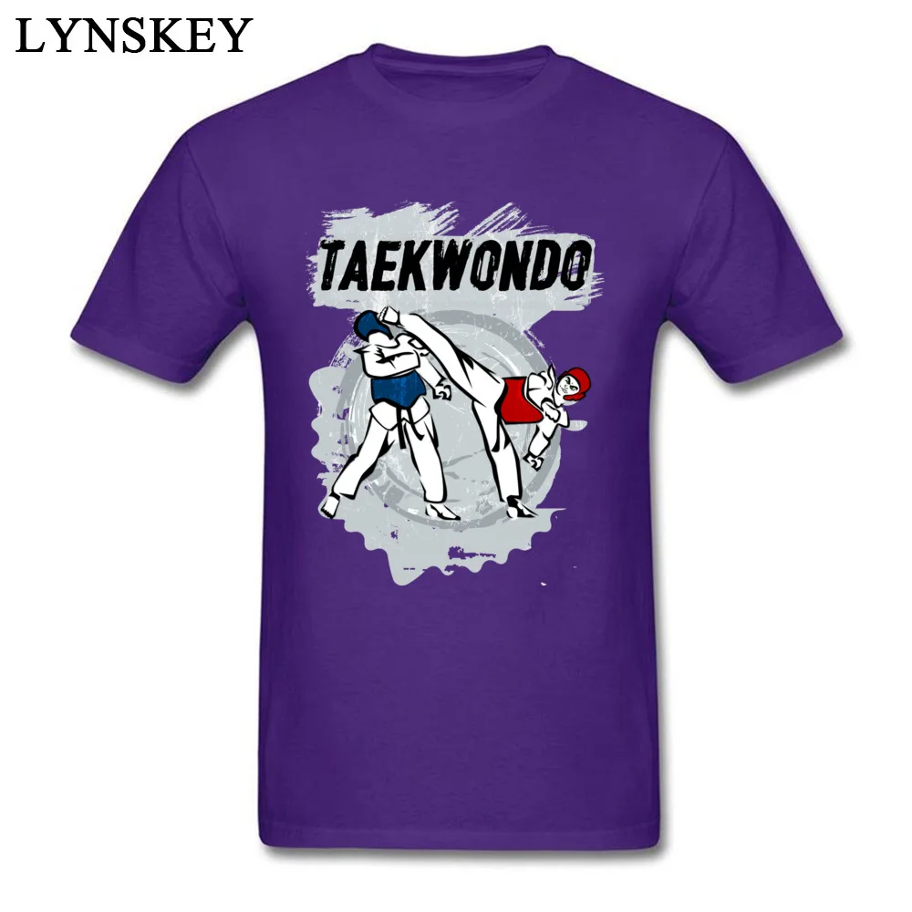 Cheap Print T Shirts Summer Fall 100% Cotton O Neck Tops Shirts Short Sleeve Street Taekwondo Head Kick Cartoon Clothing Shirt Taekwondo Head Kick Cartoon purple