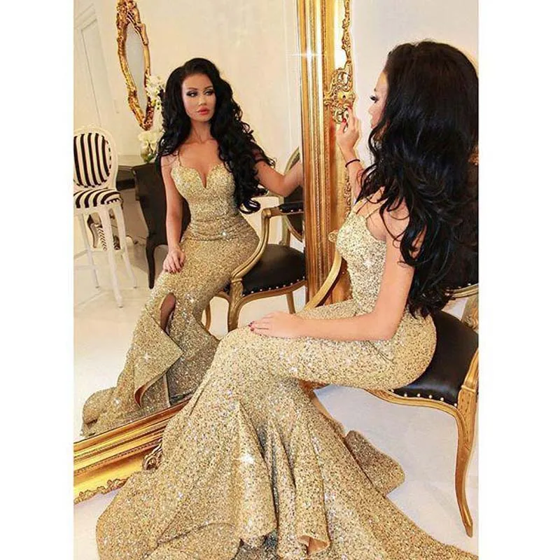 sexy gold bridesmaid dresses