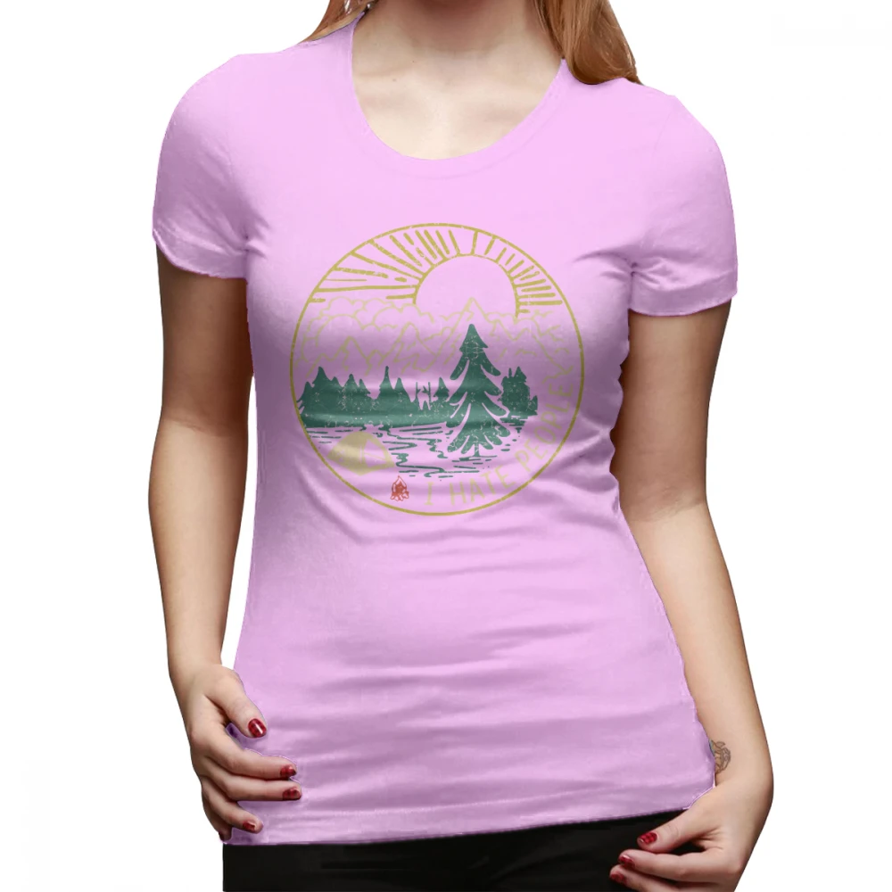 Футболка с надписью «I Hate People Camping hiking», футболка с круглым вырезом, XL, Женская Футболка, темно-синяя хлопковая забавная женская футболка с коротким рукавом и принтом - Цвет: Розовый