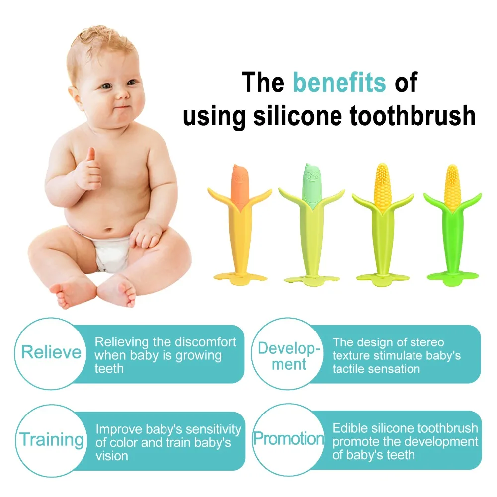 High Quality Silicone Toothbrush And Environmentally Safe Baby Teether Care Animal Teething Kids Corn Teether Children Chewing