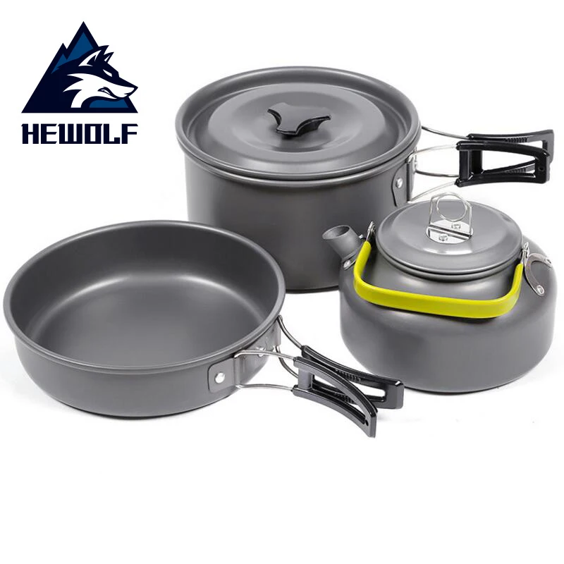 Hewolf открытый горшок чайник походная кухонная посуда алюминиевая складная посуда походная для пикника Походный набор для приготовления пищи оборудование для пикника - Цвет: Black