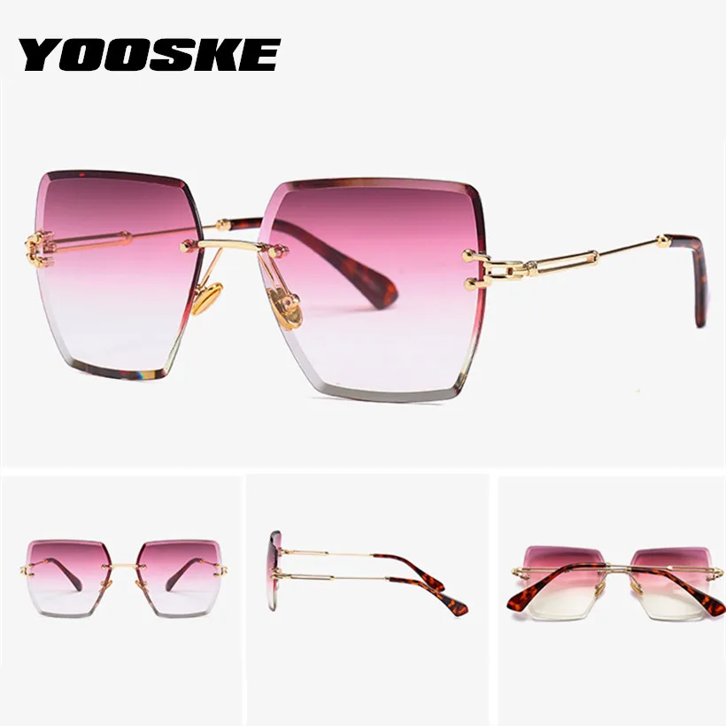 YOOSKE без оправы Солнцезащитные очки для женщин для мода негабаритных градиентные солнцезащитные очки оттенки Леди Ретро Алмазная резка линзы очки UV400