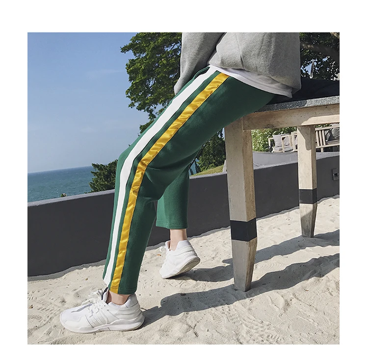 Мода 2018 весна осень консервативный Стиль Уличная Хип-хоп Досуг длинная ширина полоса лаконичный человек прямые брюки молодежные M-3XL