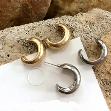 AOMU, Ретро стиль, Стерлинговое Серебро S925, булавка, матовый металл, золото, геометрическая форма, полукруг, круглые широкие серьги-гвоздики для женщин и девушек