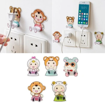

Family Cartoon Plug Holder Electrical Wire Organizer Storage Rack Wall Sticky Key Hook Mount Plug Holder