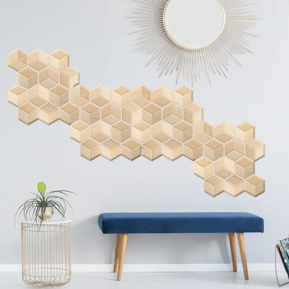 10 шт. 3D шестиугольная плитка стена под дерево стикер плитки DIY самоклеющиеся ПВХ