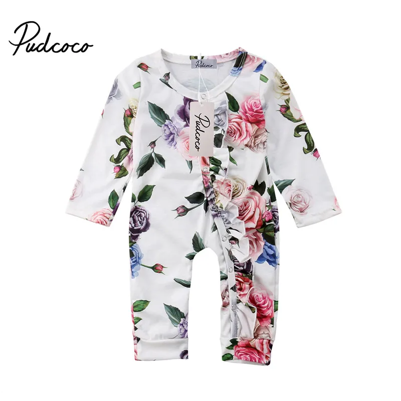 

Fashion New Newborn Infant Baby Girls Romper Long Sleeve Ruffles Single Breasted Floral Jumpsuits Romper Spring Autumn Outfit