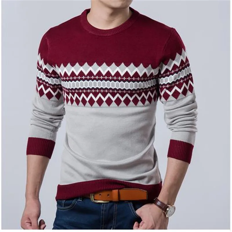 2018 o neck knitted slim fit pullover mens Fashion Brand Casual Sweater