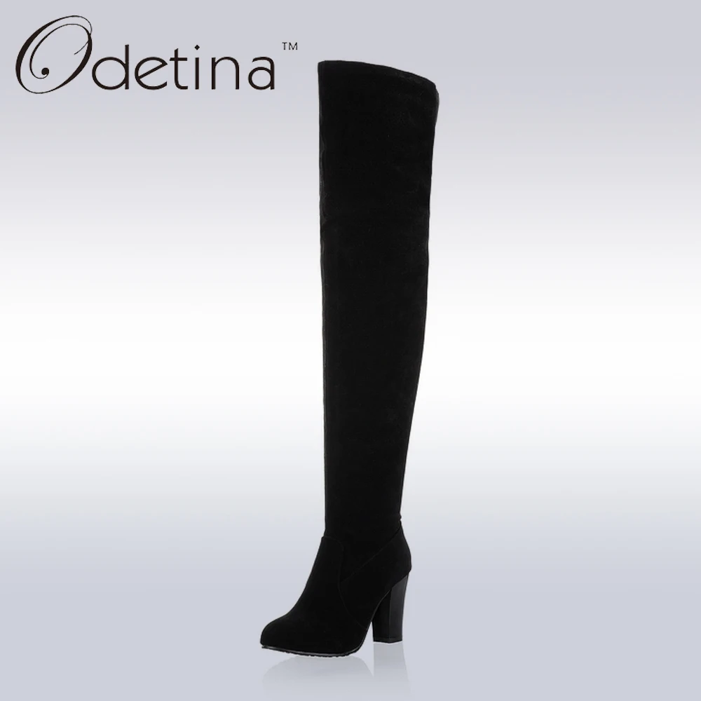 Odetina 2017 Handmade Winter Large Size Suede Over The Knee Boots Women High Heel Black Zip
