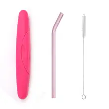 1 шт. из особо тонкого гнутого стекла Pipet Экологичные стеклянные соломинки с чехол для здоровья ребенка питья экологически чистые рождественские
