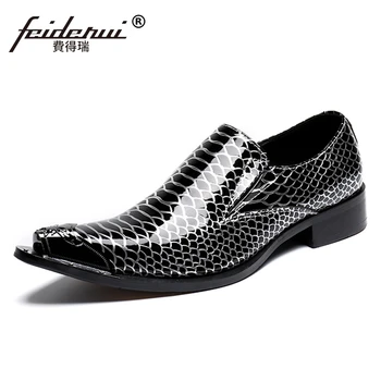 

Plus Size New Italian Designer Man Wedding Party Loafers Patent Leather Alligator Pointed Toe Men's Runway Dance Shoes SL177