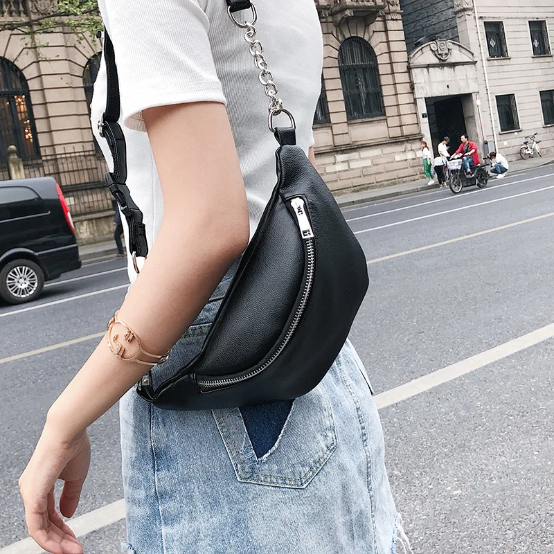 Leftside المرأة 2018 الخصر أكياس الإناث سلسلة حقيبة crossbody سيدة أكياس أكياس الصدر فاني حزمة الخصر حزام أسود أبيض قطرة مجانا