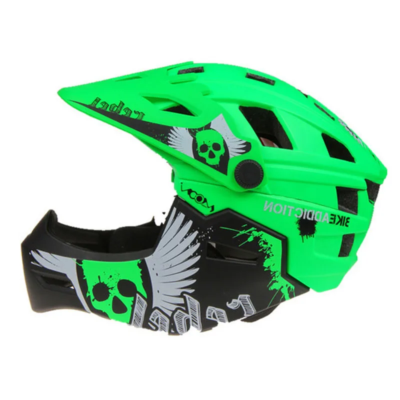 MOON Men Women Child Cycling Helmet High Quality Mouth Guard Mountain MTB DH Bicycle Helmet& Bike Helmet 47-58cm - Цвет: Зеленый