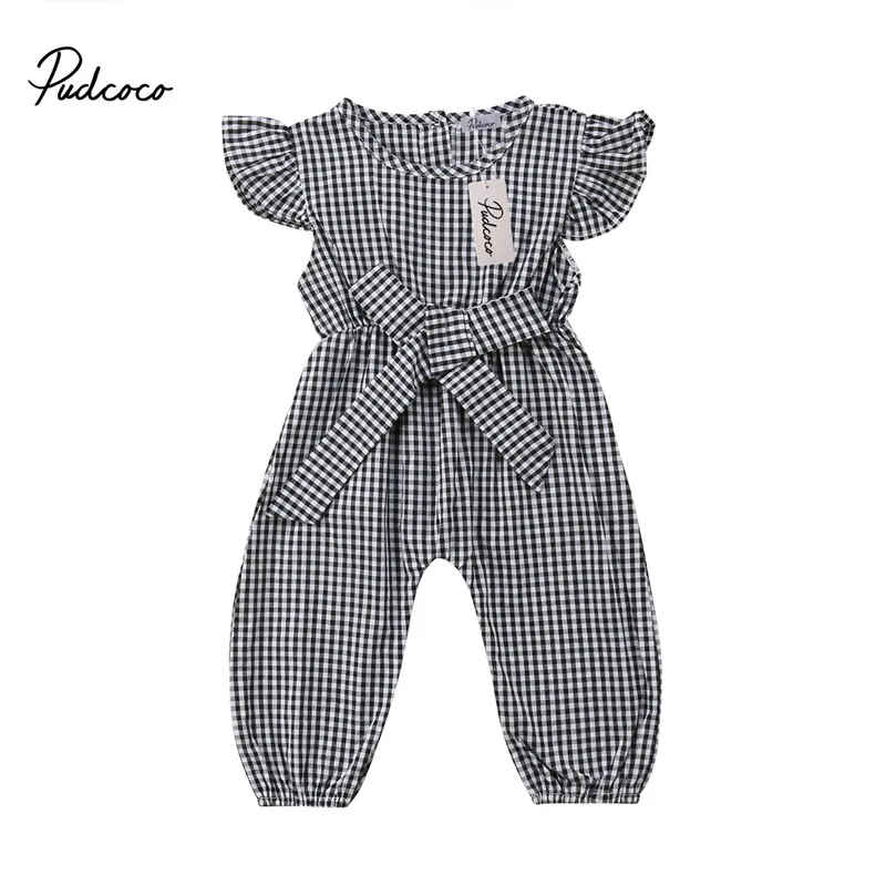 

Pudcoco Baby Girl Clothes Newborn Infant Baby Girls Romper Plaid Short Sleeve Ruffle Clothes Children Cotton Bowknot Outfits