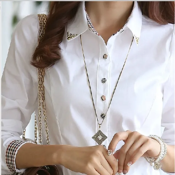 Elegant Women Career White Shirts Size S-2XL Long Sleeve Blouse Button Design Clothing 2018 Office Lady Casual Blouses