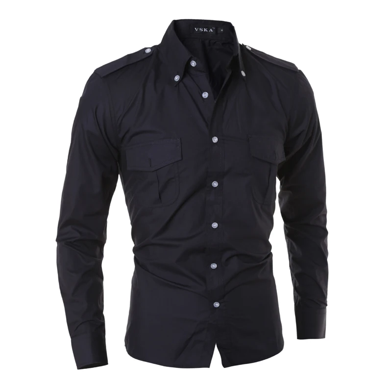 Fashion Brand Men Shirt Double pocket Shirt Bottom Shirts Long Sleeves ...