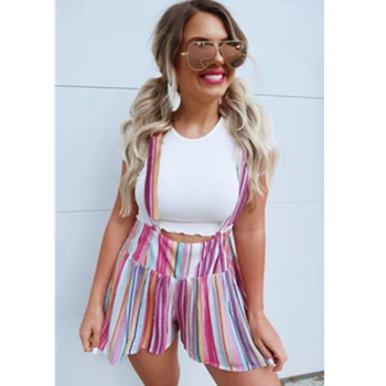 

Women Summer Pants Striped Short Overalls Woman Female Casual Suspender Trousers High Waist Streetwear 2019 NEW Arrival