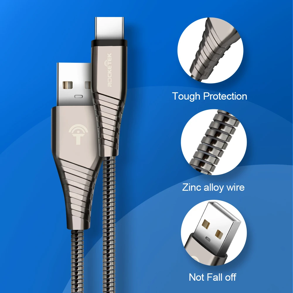 Rocketek usb type-C кабель Micro USB-C для мобильного телефона 3A Быстрая зарядка type-C для samsung Galaxy S9 S8 Plus xiaomi redmi note 5 7