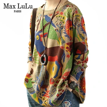 

Max LuLu Korean Fashion Style Winter Knitted Knitwear Ladies Punk Pullovers Womens Printed Cotton Sweaters Vintage Warm Jumpers