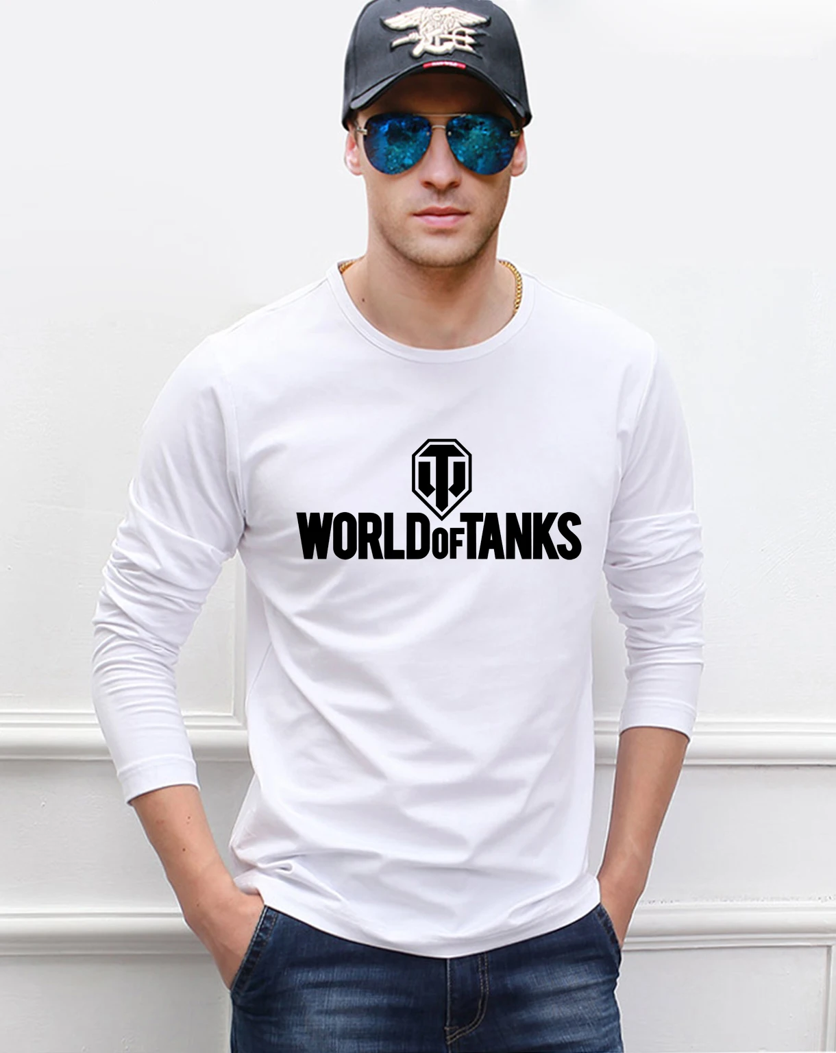 

men long sleeve o-neck T-shirts 2019 new spring 100% cotton hip hop fitness man t shirt World War 2 Tank for fans