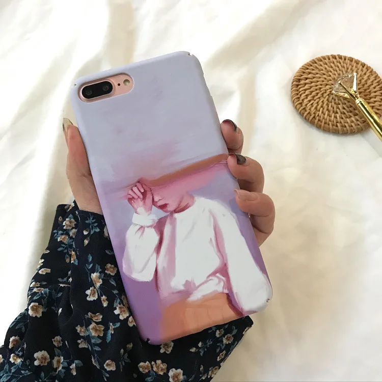 

Fashion Abstract Art Retro Oil Girl Phone case For iphone x Hard PC Frosted back cover For iphone 6 6s 7 7plus coque fundas