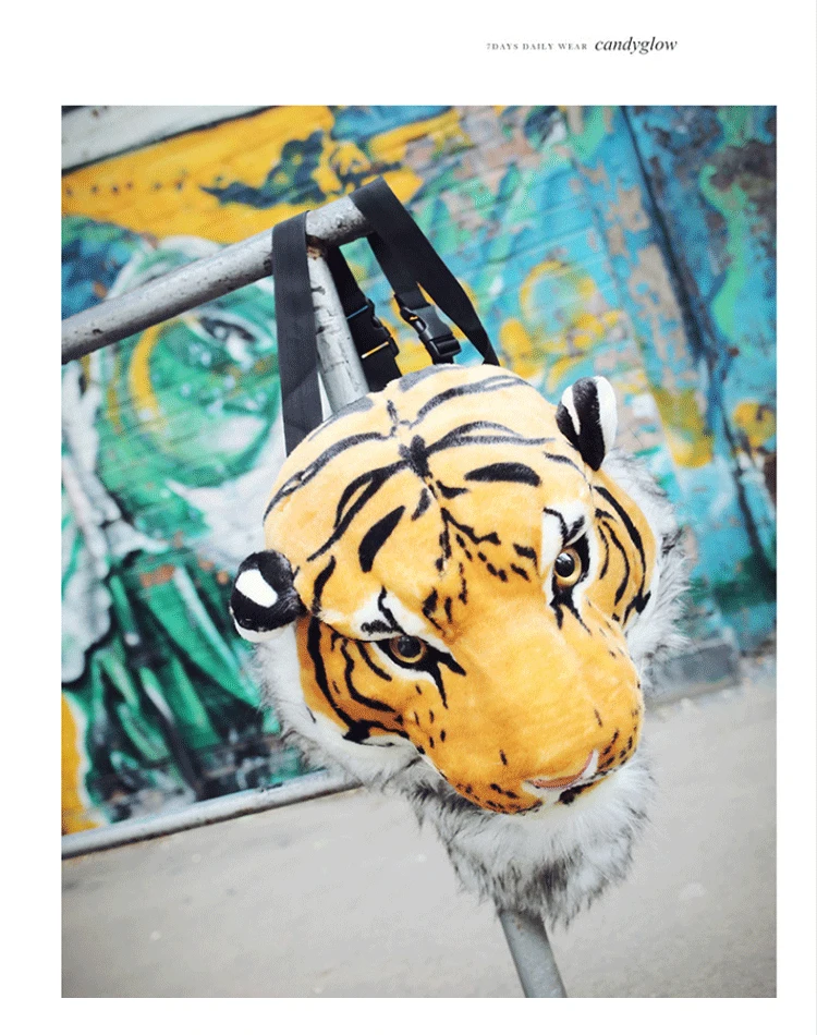 Mochila de Pelúcia Escolar de Animais para Casal Tiger Lion Head Mochila Feminina Engraçada 3d 11 mochila feminina engraçada escolar de animais para casal