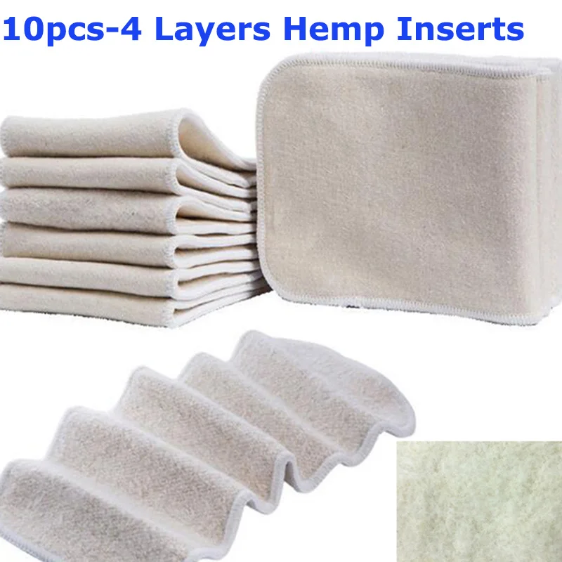 10pcs Hot Sale 4 Layers Natural Ecological Organic Cotton Hemp Inserts