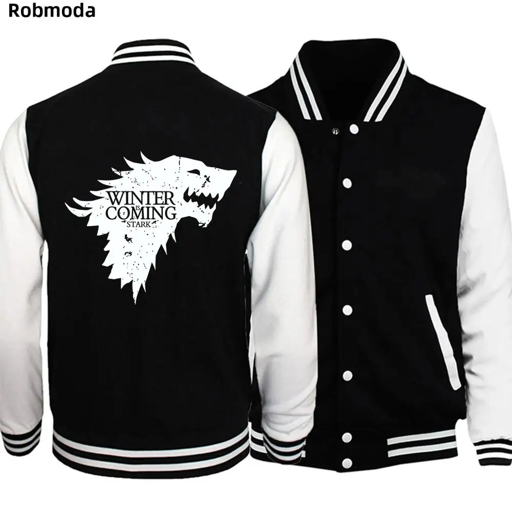 

Hot 2019 Autumn Spring Jacket Men Game Of Thrones Fire & Blood Jacket Baseball Uniform Men's Jackets Plus S-5XL Winter is coming