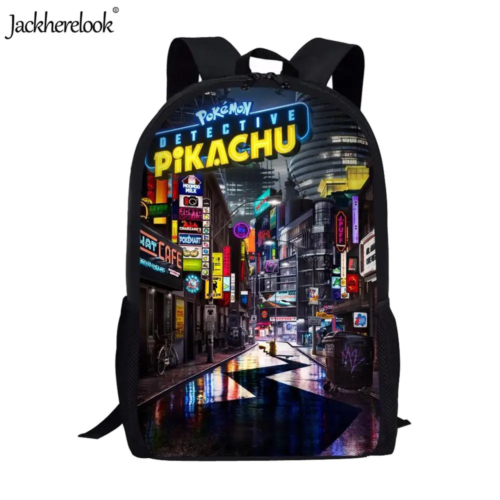 Jackherelook 2019 Hot Movie Pokemon Detective Pikachu Print Schoolbags Boys Girls Middle School Students Backpacks Kids Satchel