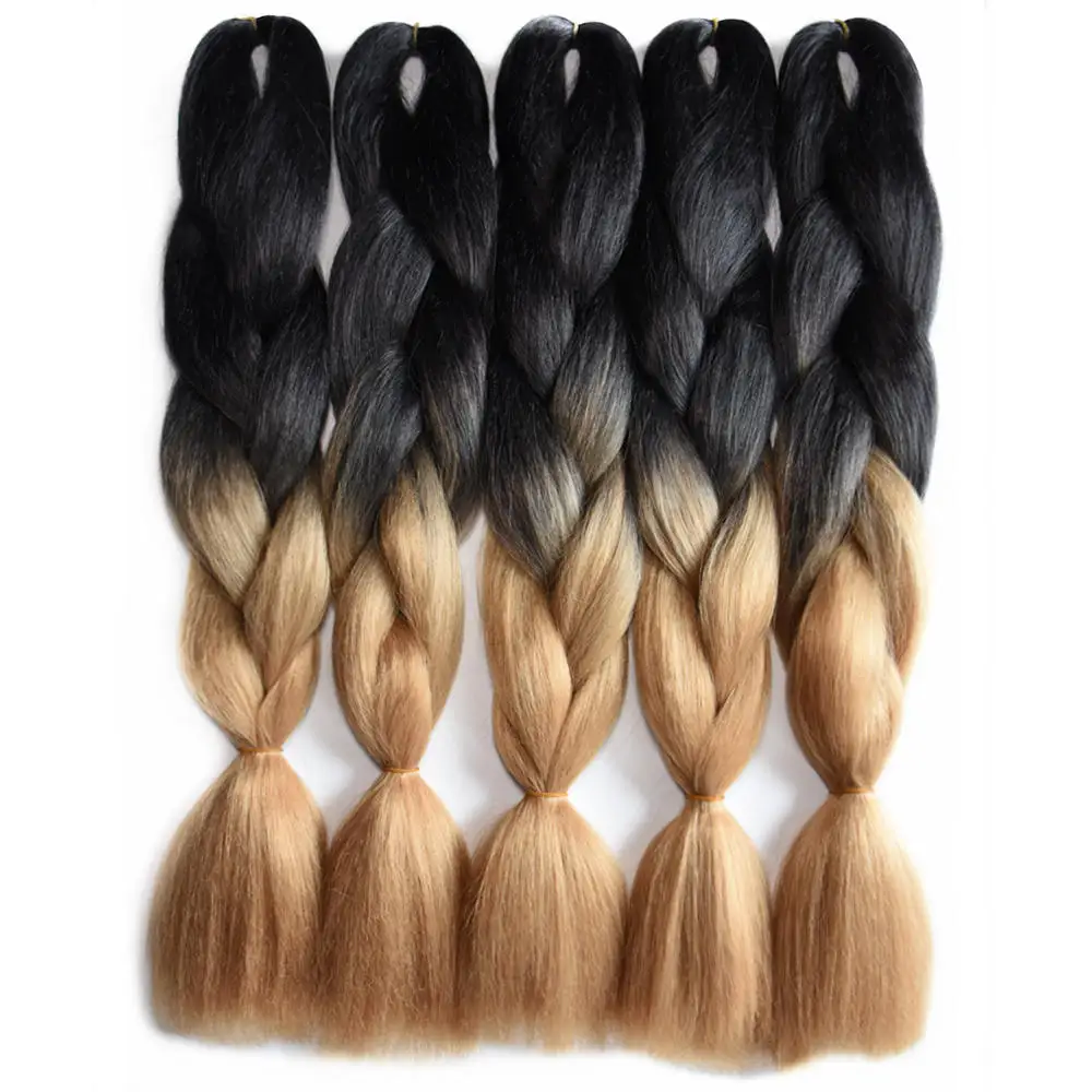 Feilimei Ombre плетения волос 24 дюймов 100 г синтетические jumbo косы Черный, серый цвет фиолетовый синий зеленый блондинка коричневый крючком