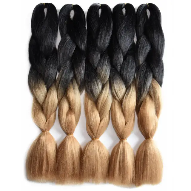 Feilimei Three/Two Tone Colored Crochet Braids Kanekalon Hair 24(60cm) 100g/pc Synthetic Ombre Jumbo Braiding Hair Extensions -
