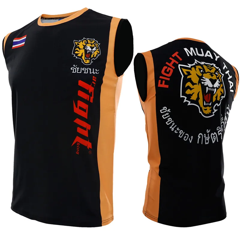 Tiger Rashguard ММА Муай Тай футболка мужская Спортивная майка с принтом аниме без рукавов компрессионные колготки боксерская рубашка Муай Тай Джерси - Цвет: Черный