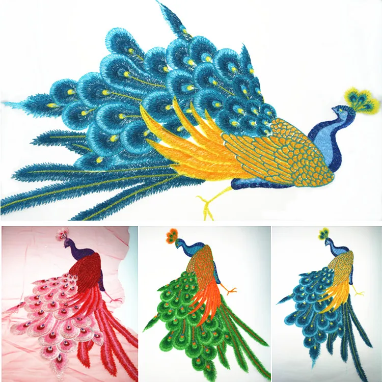 Multicolor embroidery peacock patch applique grenadine embroidery patch
