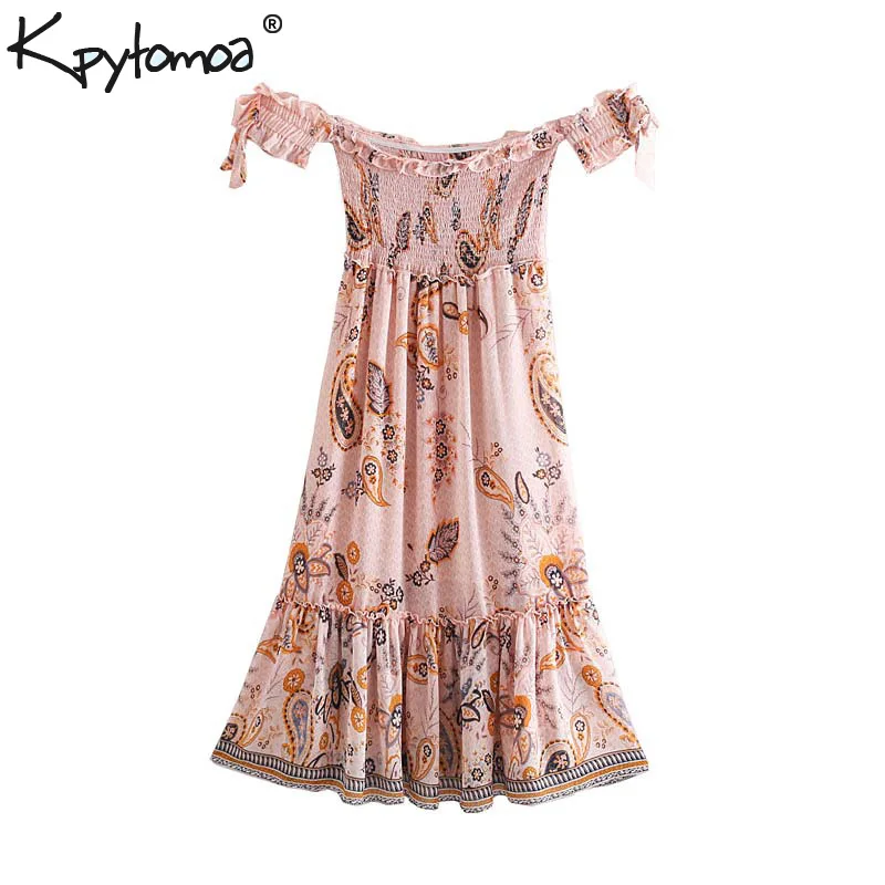 

Vintage Chic Floral Print Off Shoulder Midi Dress Women 2019 Fashion Bow Tie Sleeve Ruffles Ladies Dresses Casual Vestidos Mujer