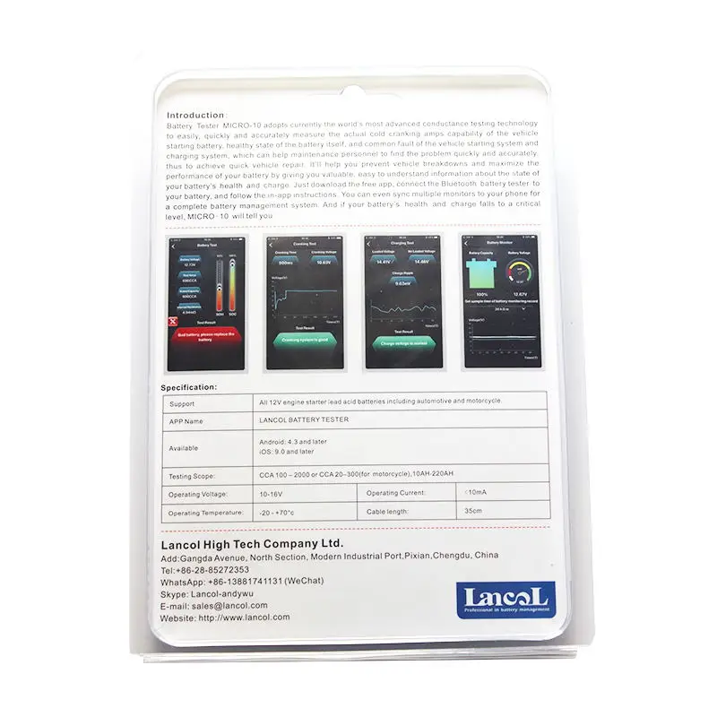 Lancol 12V CAR BATTERY TESTER Bluetooth Battery Monitor MICRO-10 Automotive Battery Analyzer Vehicle Battery Diagnostic Tools Lancol 12V CAR BATTERY TESTER Bluetooth Battery Monitor MICRO-10 Automotive Battery Analyzer Vehicle Battery Diagnostic Tools