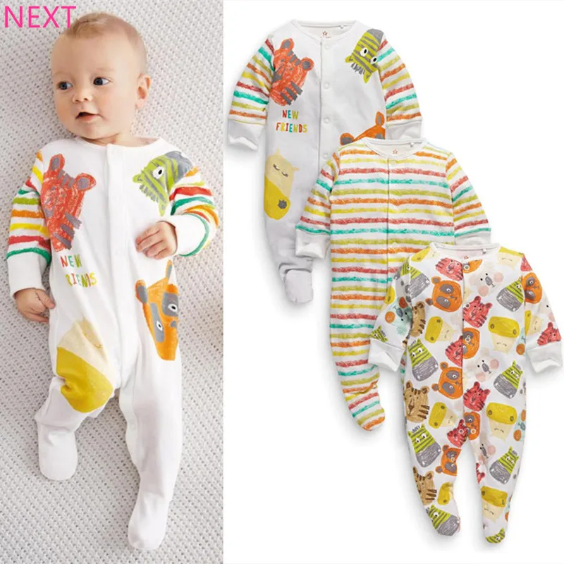 Next 2016 Baby Jumpsuits 100 Cotton Baby Rompers 3pcs/lot Kids Long