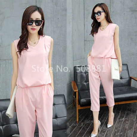 2015 New women clothing set 2 piece suits chiffon shirts