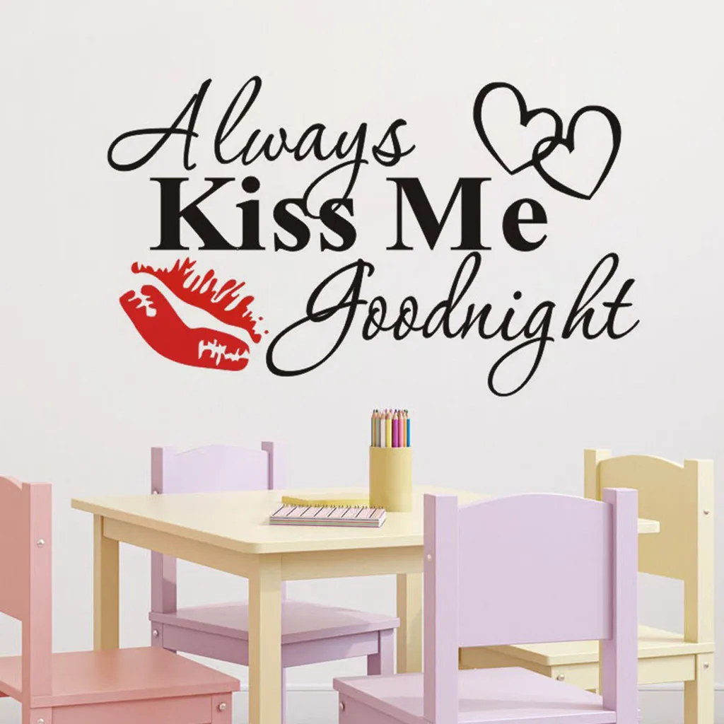 Always Kiss Me Goodnight красные губы Креативный дизайн новые настенные наклейки практичные наклейка с цитатой снимающиеся наклейки